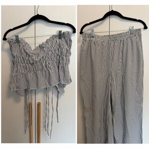 Striped Off-Shoulder Top & Pant Set